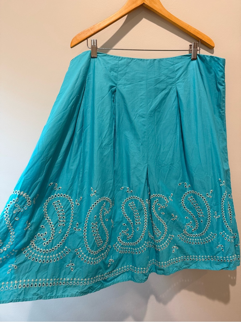 Talbots Turquoise Cotton Eyelet Embroidered Pleated A-Line Skirt Size 20